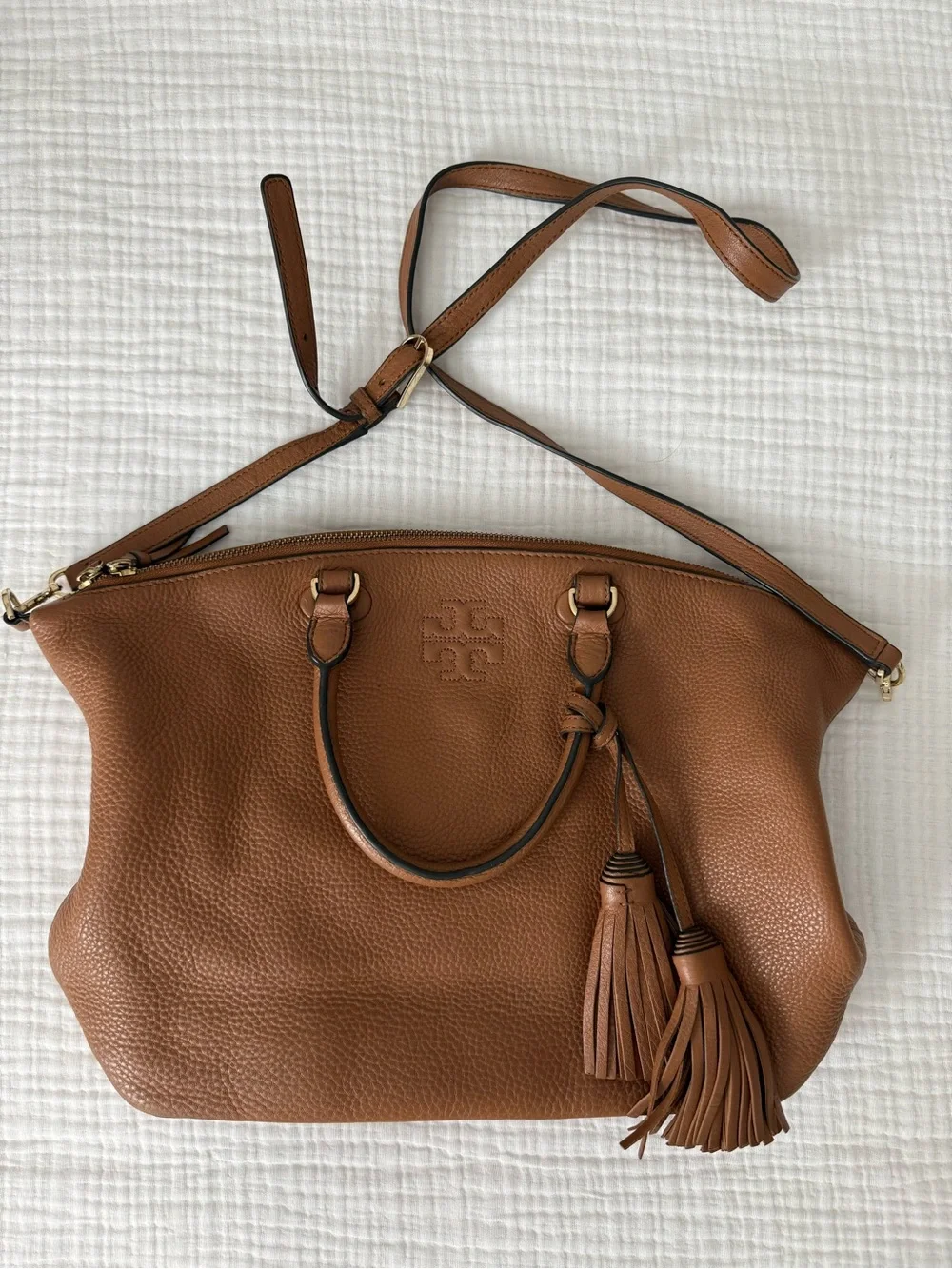 Tory Burch Tassel Leather Satchel - Tan / Light Brown